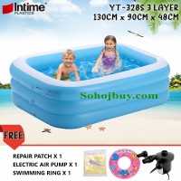 Inflatable 3-Ring Swimming pool baby square bathtub for play and bath YT-328S with pumper